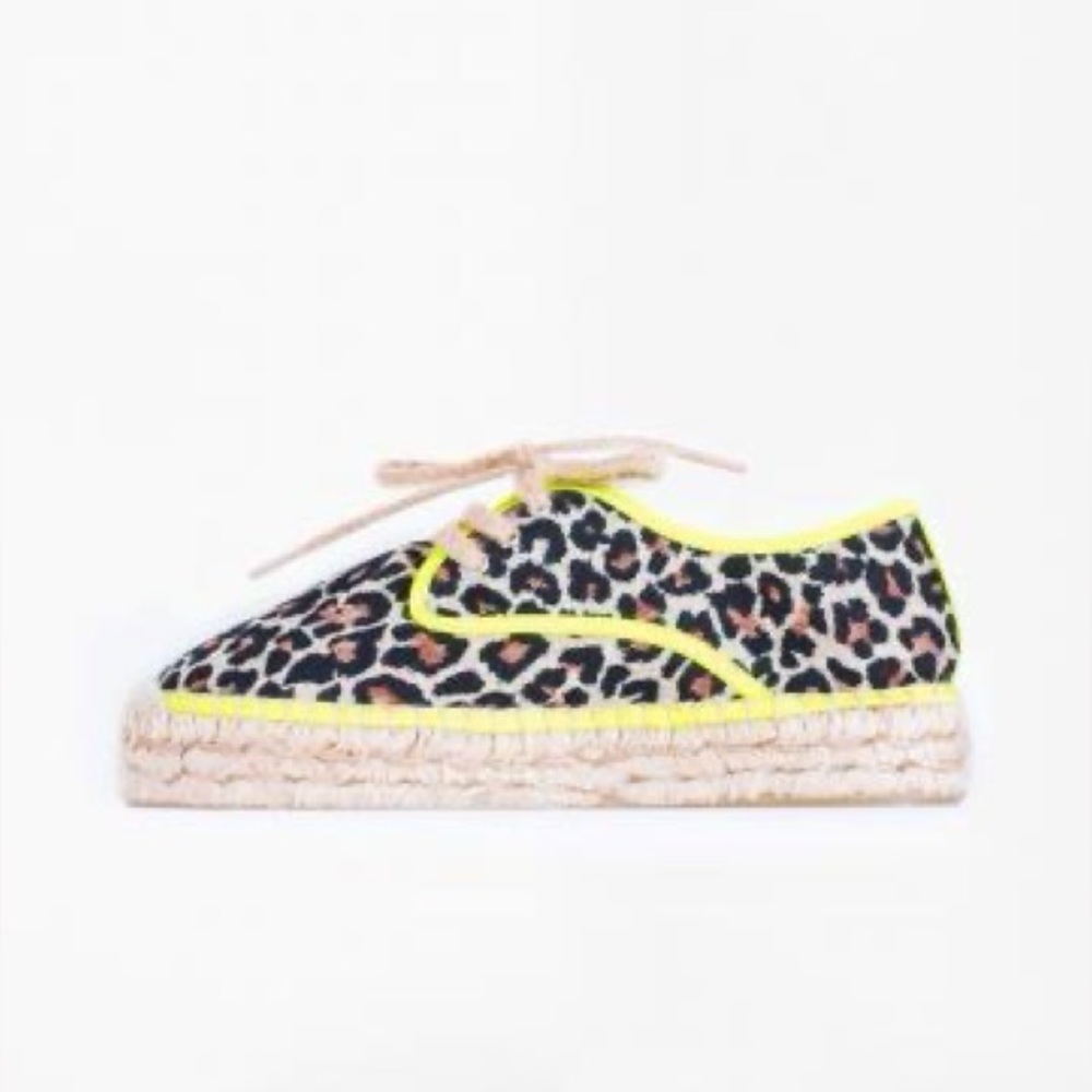 Vilagallo Leopard Print Espadrille Sneakers with Neon Yellow Trim